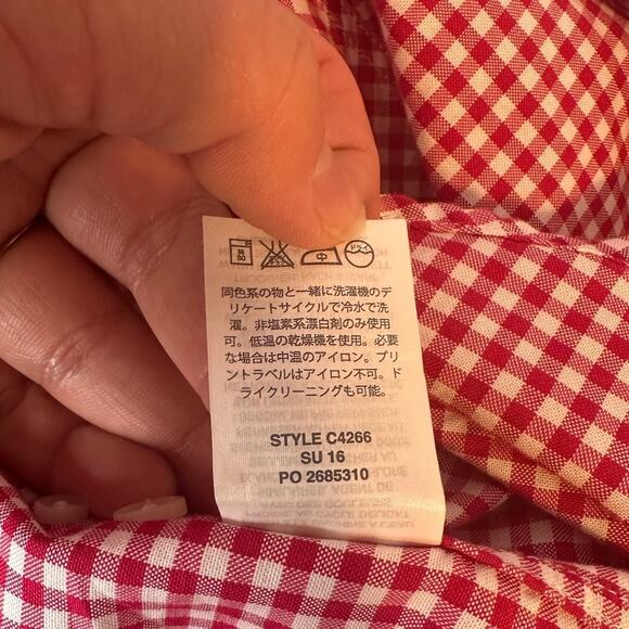 J. Crew Mens Gingham Long-Sleeve Button-Down Oxford Shirt Size M Slim Red/White - Picture 9 of 10